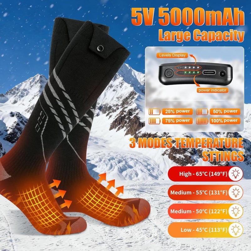 MANAKASA Heated Socks for Men Women, 5000mAh*2 Battery Upgraded Rechargeable Electric Heated Socks with 4 Heating Levels for Hunting, Camping, Hiking, Fishing, Outdoor Activities - Image 2